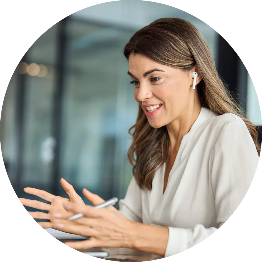 Happy professional mature female manager having online job interview